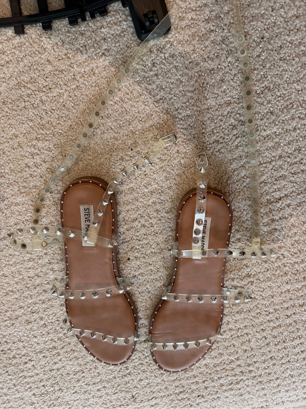 Steve Madden Brown Footbed Clear Studded Lace-Up Sandals